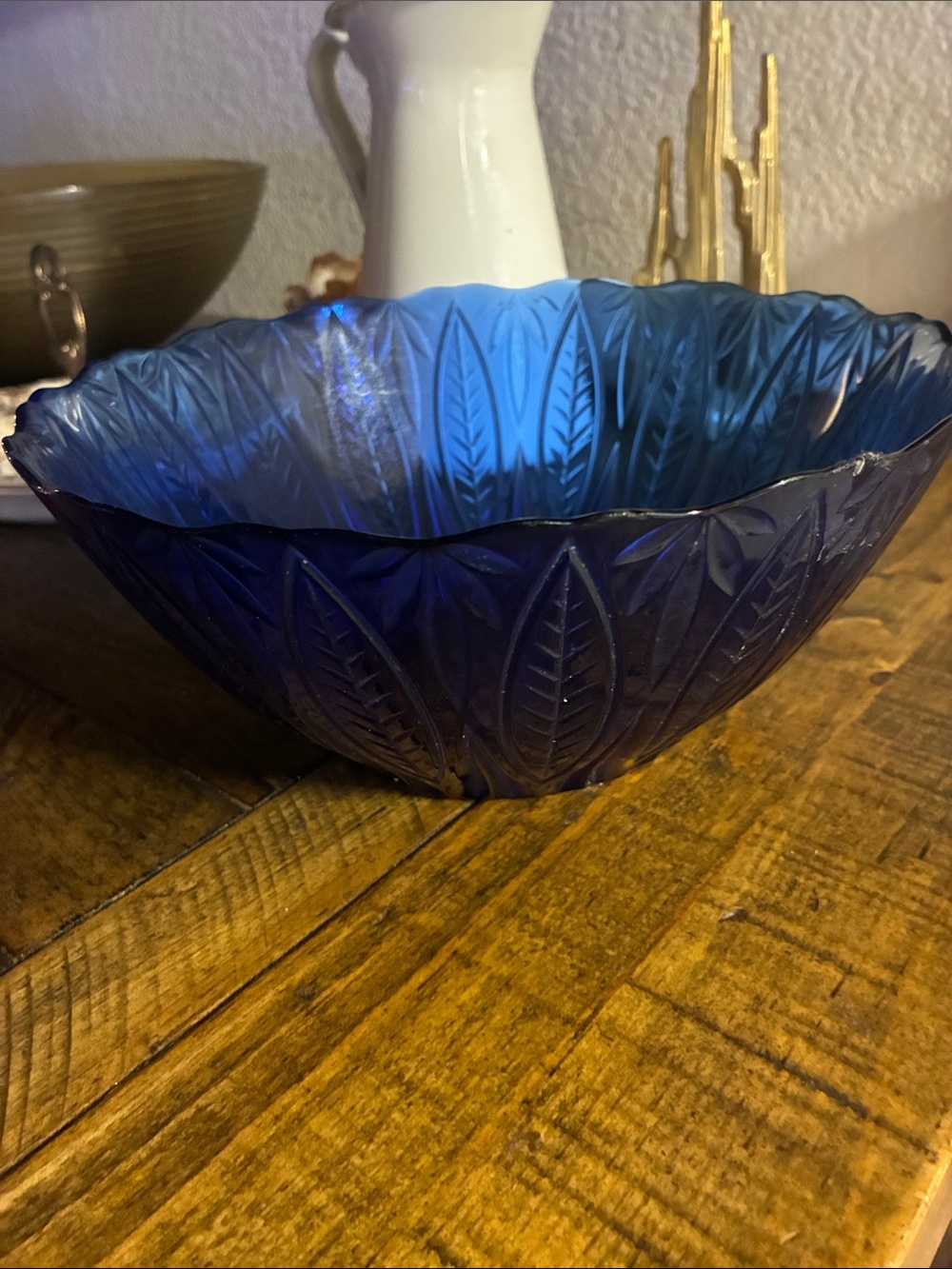 Cobalt Blue Pressed Glass Decorative Bowl - Home Art
